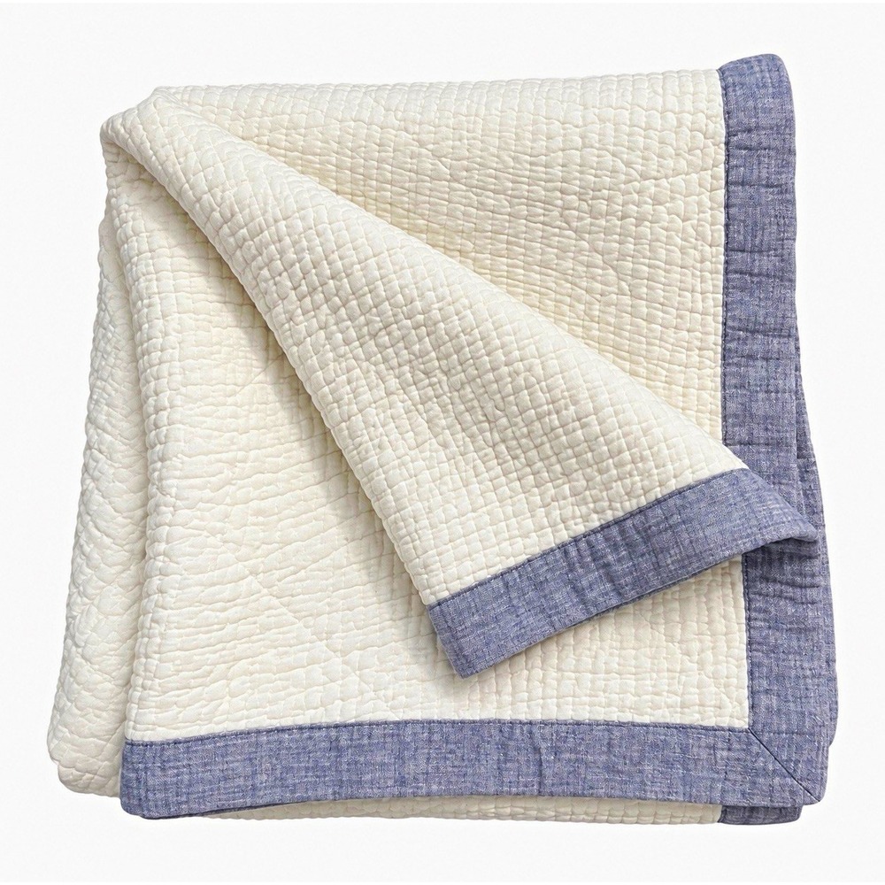 Tahari Home Queen Quilt 88x92 Ivory Gray Cotton Textured Modern Farmhouse